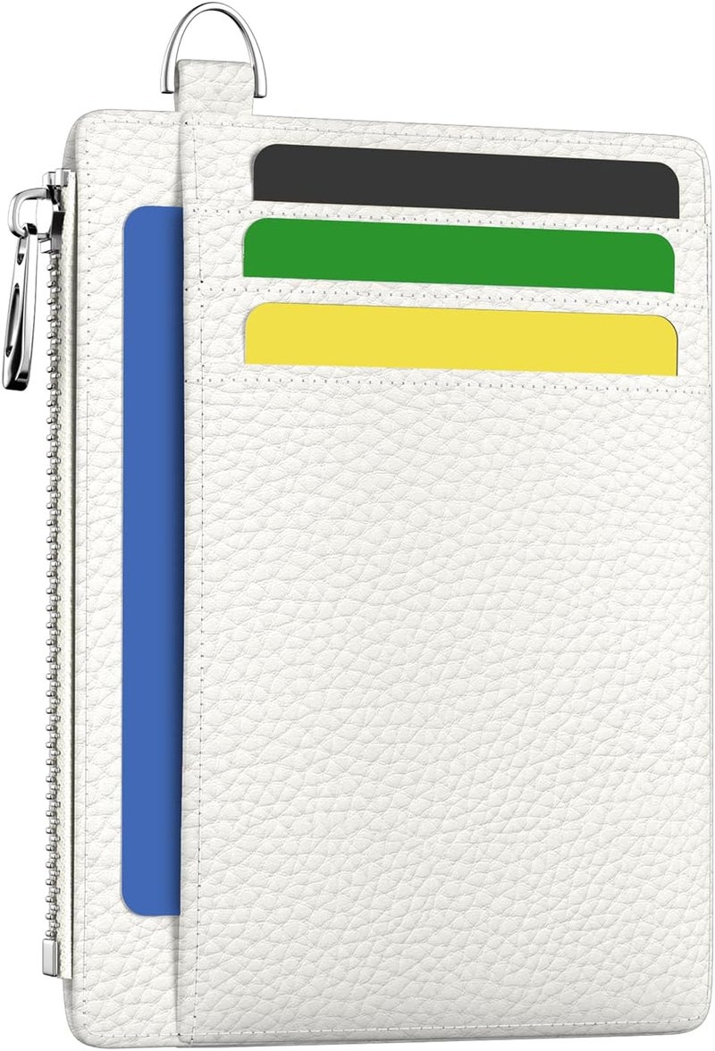 Hancynir Minimalist Small Wallet Women Credit Card Holder, RFID Blocking Slim Mini Card Wallets Cute Front Pocket PU Leather Card Case Thin Travel Zipper Coin Cash for Ladies Men Wallet Gifts White - Image 1